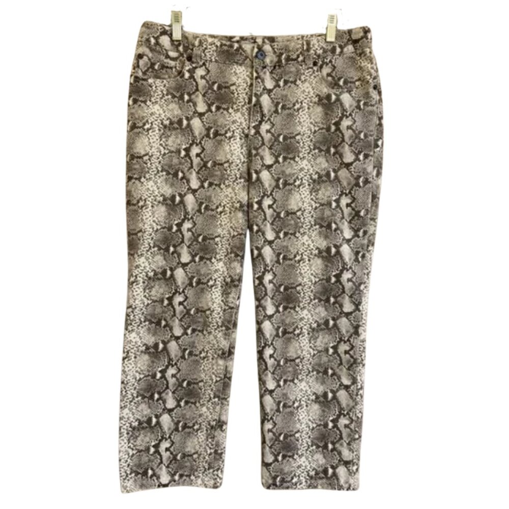 Chico’s Women’s Size 10 White‎ Python Print High-Rise Cropped Ankle Slim Jeans